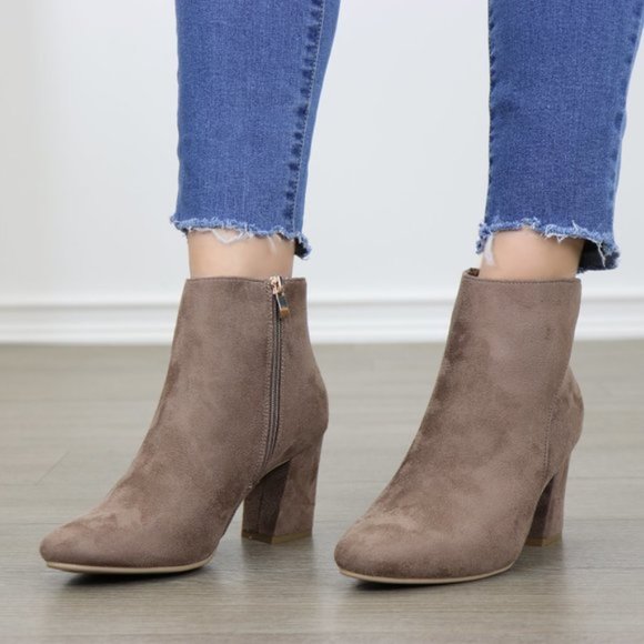 Pointy Toe Tan Vegan Suede Ankle Boots - Picture 5 of 8
